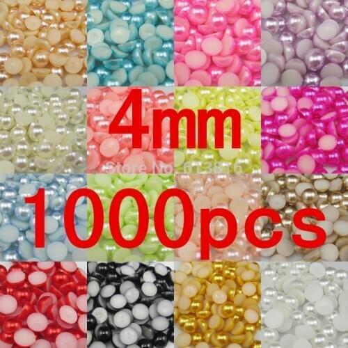 Free shipping many colors resin half pearls round beads 4mm 1000pcs flat back beads nail art decorate diy