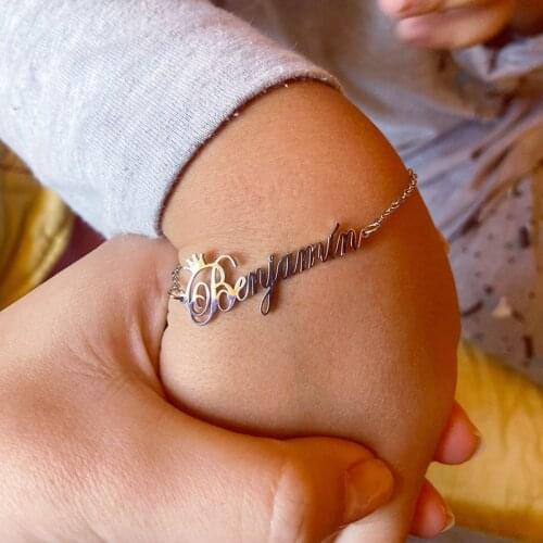 Personalized Name Bracelet Children Stainless Steel Chain Infant Baptism Custom Bracelets for Baby Kids Handmade Jewelry Gifts