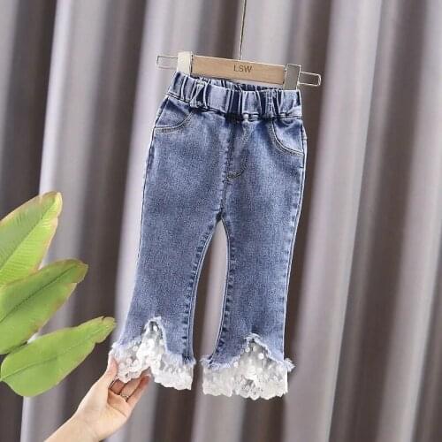 Kids Jeans Girls Pants Spring Autumn Outer Wear 2021 New Baby Children Girls Baby Flare Pants Girl Trousers