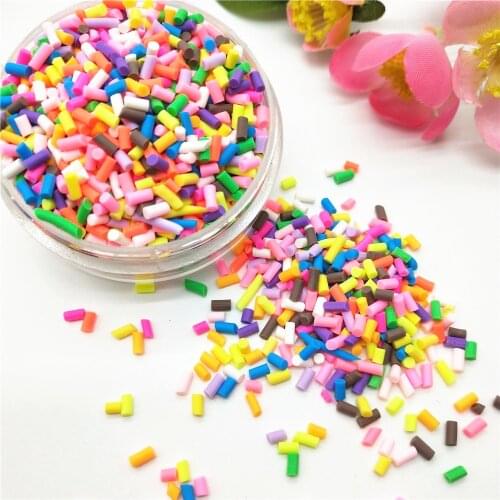 20g/lot Long Cylindrical Polymer Hot Soft Clay Sprinkle Colorful for DIY Crafts Tiny Cute plastic klei Accessory 1.5mm thickness
