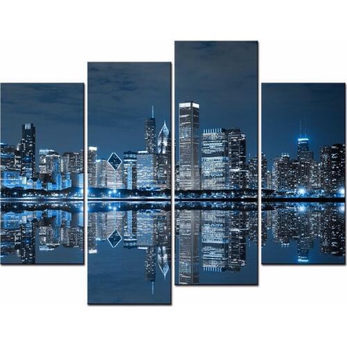HOT Framed 4Pieces/set City of reflection Wall Art For Wall Decor Home Decoration Picture Paint on Canvas Prints Painting