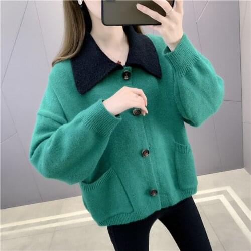 20857 hall, row 10, No. 2 lower] real shooting baby collar color matching short knitted cardigan [3500] 47
