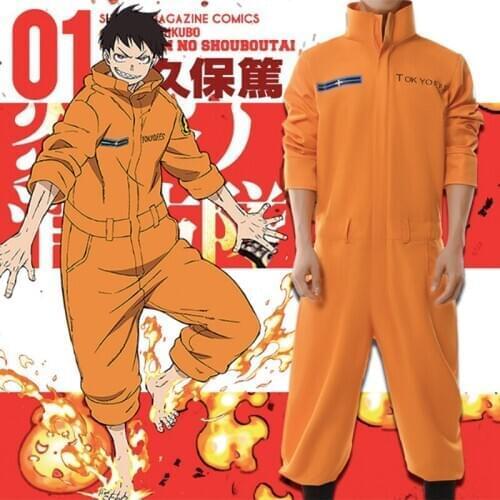 Anime Comic Fire Force Cosplay Costumes Shinra Kusakabe Cosplay Costume Men Uniform Yellow work clothes Jumpsuits overalls