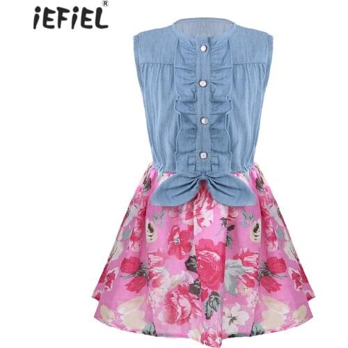 Summer Princess Dress For Girls Children Clothes Cute Sleeveless Floral Kids Dresses For Girls Denim Dress Toddler Girl Clothing