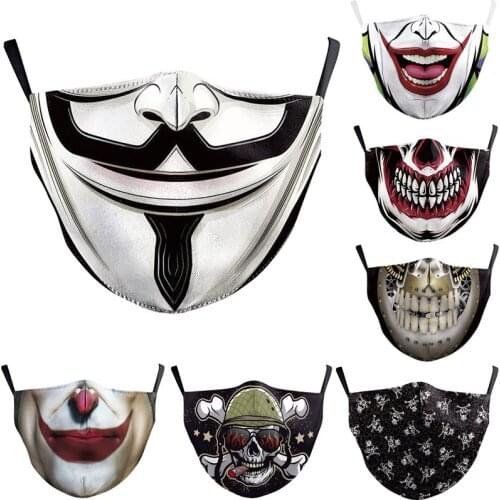 2021 Hot Halloween Cospaly Horror Joker Mouth Masks Face-Protection Cycling Spots Breathable Adult Party Mask Womens Men Unisex