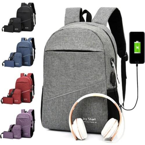 3-Piece Set Student Schoolbag Night Reflective Laptop School Bag Male Business Large-Capacity USB Charging Backpack For Men