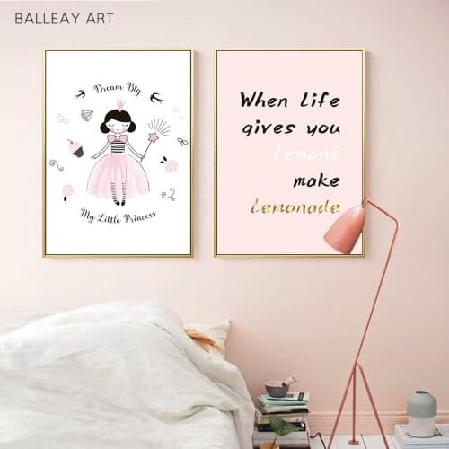 Balleay Art Baby Nursery Wall Art Canvas Painting Pink Cartoon Girl Poster Print Nordic Kids Decoration Picture Bedroom Decor