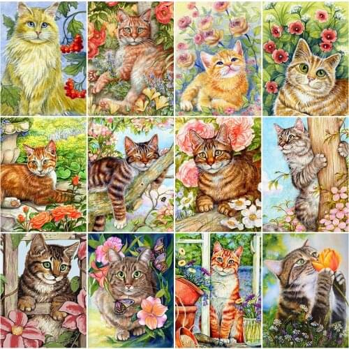 Wall Art Diamond Painting Cat Cross Stitch Kits 5D Diamond Mosaic Animal Full Drill Embroidery Rhinestones Handmade Gift