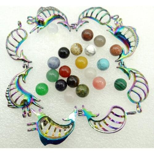 Natural Stone aventurine Quartz Crystal lapis Lucky bead Titanium fish Pendant for Diy Jewelry Making necklace woman man 10PC