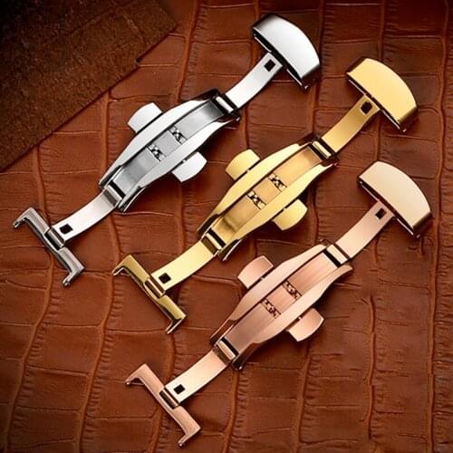 New High-end 12-22mm Solid Fine Polished Butterfly Buckle Clasp Watch Accessories Stainless Steel Double Buckle Clasp