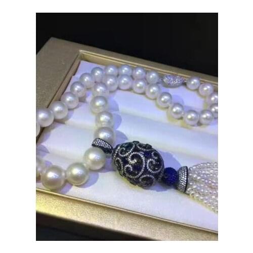 Hot sell new 4mm jade 45cm 8-9mm natural white freshwater pearl multilaye necklace zircon accessories fashion jewelry