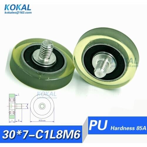 [PU30*7-C1L8M6]Free Shipping 10pcs low noise 608RS bearing coated TPU cash-couting machine pulley wheel 8*30*7mm PU30-7