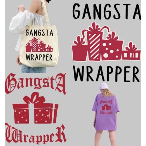 Christmas holiday gift box English letter design Heat Vinyl Ironing Stickers Decor On Transfer For Clothing Iron on patches