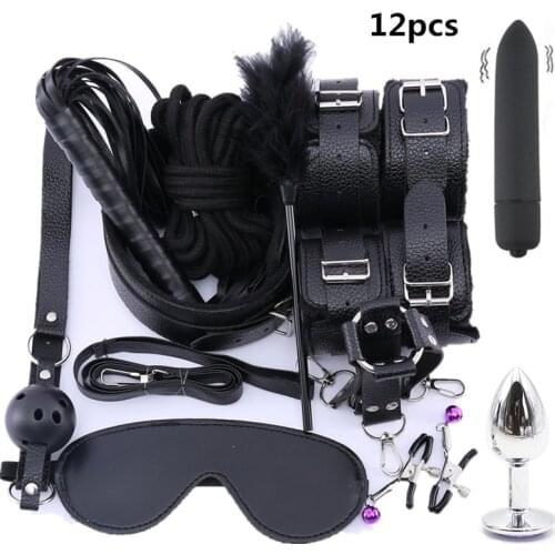 Sex Toys for Woman Men Bdsm Bondage Set Erotic Sex Toy Kits Handcuffs Whip Rope Anal Plug Vibrator Adult Games Sex Products