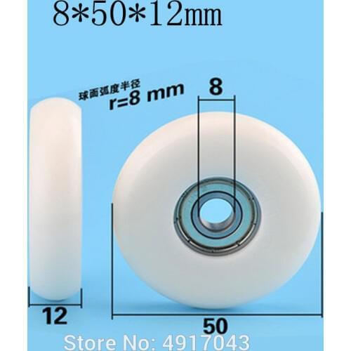 Free shipping 10 pcs 8*50*12mm arc spherical cam diameter 5cm bearing 50mm nylon POM plastic coated pulley