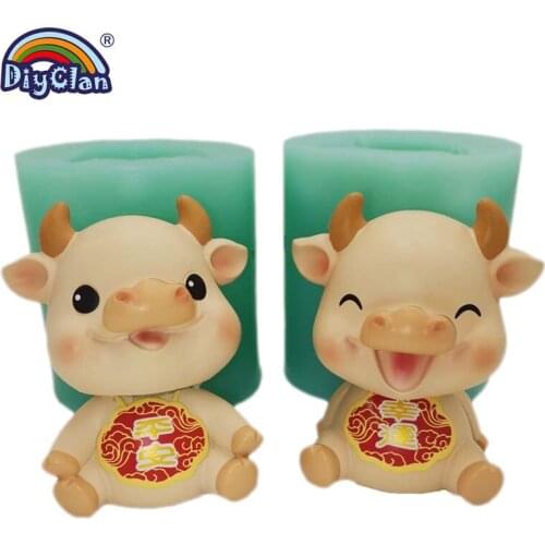 2021 Year Of The Ox Silicone Mold 3D Cattle Baby Chocolate Cake Decoration Molds Plaster Candle Or Resin Craft Making Form