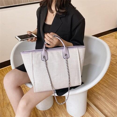 New Women Tote Bag Fashion Canvas Large Handbag Chains Shoulder Bags Ladies Big Top-Handle Shopping Bag