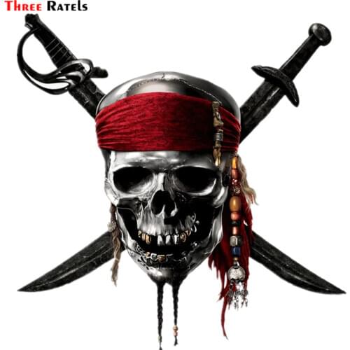 Three Ratels TZ-1336#18.4*18cm pirate skull cranium knives car stickers funny sticker auto decals