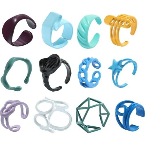 Thick Ring Color Alloy Ring Suitable for Girls Cute Square Transparent Ring Purple Blue Black Ring Fashion Jewelry