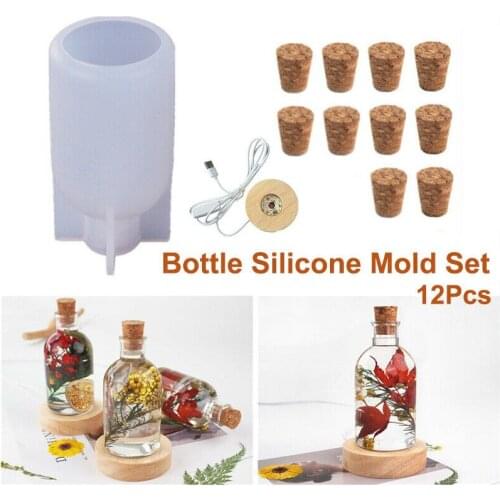 Creative 12Pcs Bottle Shape Lamp Mold LED Bulb Lamp Silicone Resin Casting Mold Wedding Party Handmade Ornament Bottle Light