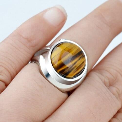 FYJS Unique Silver Plated Round Tiger Eye Stone Finger Ring for Gift Malachite Fashion Jewelry