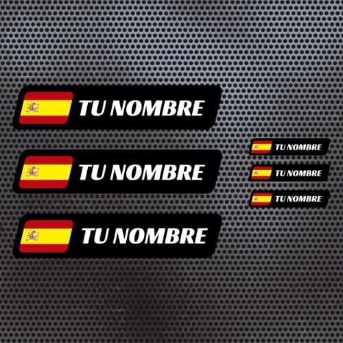 6 x flag Spain name sticker vinyl helmet BTT bicycle customizable
