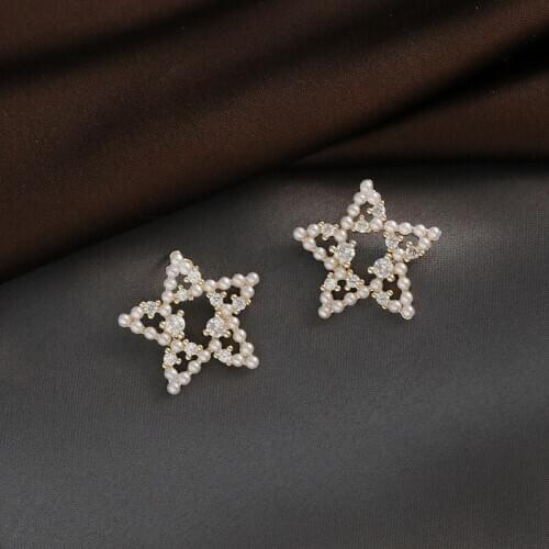 XIYANIKE Rhinestone Pearl Hollow Pentagram Earrings Elegant Korean Stud Earrings 2020 New Fashion Women Statement Jewelry