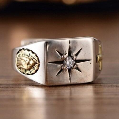 925 Sterling Silver Jewelry Vintage Thai Silver Cross Madonna Zircon Open Ring