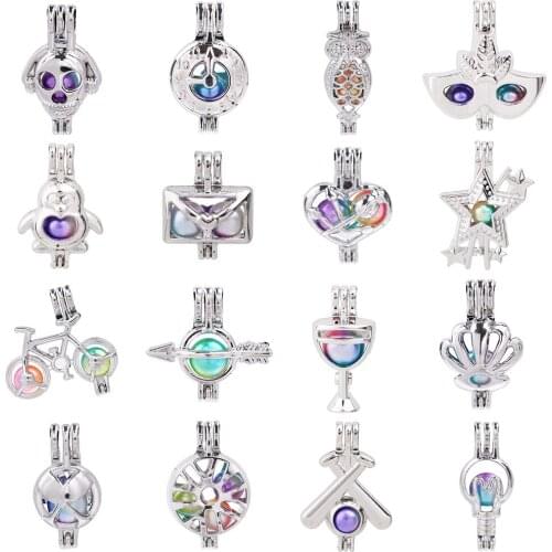 1pc Skull Clock Owl Mask Penguin Rose Star Shell Pearl Cage Pendant Bead Cage Essential Oil Diffuser Lockets Jewelry Making