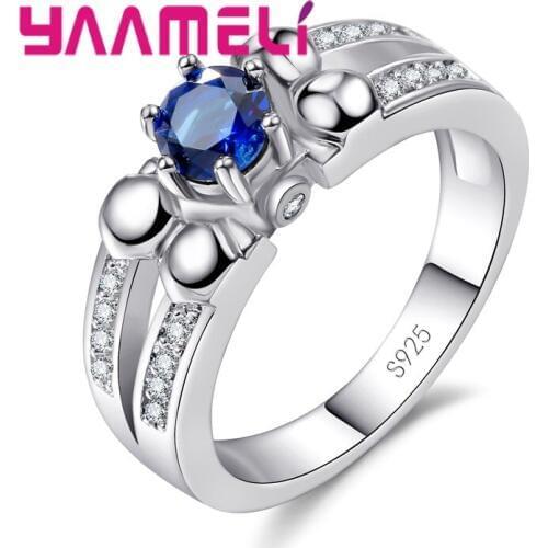 100% Authentic 925 Sterling Silver Wedding Engagement Ring Candy Colors Cubic Zircon Women Cocktail Party Jewelry