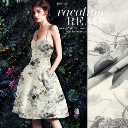 140cm wide13.5mm Chinese painting print silk linen fabric for summer shirt dress a little transparent and hard fabric