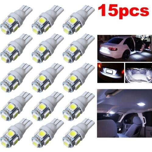 15pcs Car T10 White LED 5050 5smd Wedge Light Bulb W5W 194 168 2825 158 192 12V Drop Shipping
