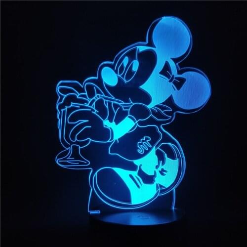 Disney Minnie Mickey Mouse 3D Lamp Acrylic illusion Lamp Cartoon LED Night Light Children Bedroom Decortion Table Lamp Kids Gift