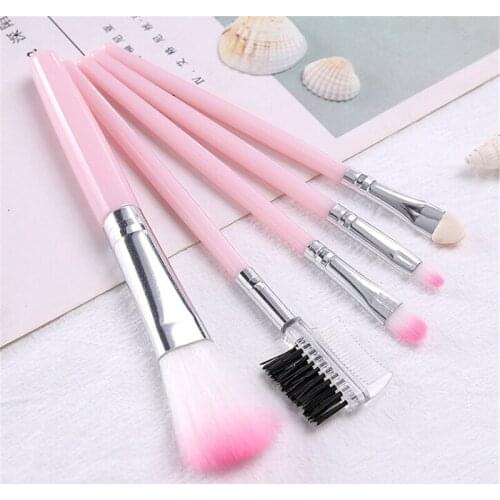 5PCS Eye Shadow Foundation Eyebrow Eyeliner Eyelash Lip Brush Makeup Brushes Cosmetic Tool Make Up Eye Brush Set Pink