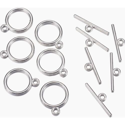 700 Sets Flat Round Tibetan Style Toggle Clasps DIY Jewelry Cadmium Free & Nickel Free & Lead Free Toggle: 15x2mm Bar: 21mm long