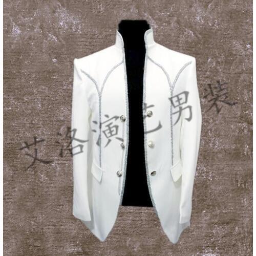 White stand collar men suits designs stage costumes for singers men married blazer dance clothes jacket style dress punk rock