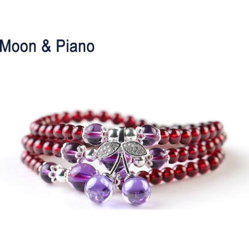 Red Natural Garnet Bracelets Amethyst Crystal Love Cherry Customized Elegant Jewelry January Birthstone Birthday Gift