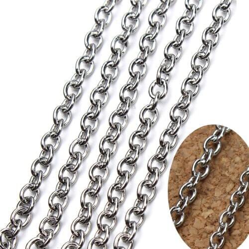 LOULEUR 5 Meters/lot 1.6/2/2.4/3mm Stainless Steel Women Mens Chain Necklace Bulk Link Chains for Necklace Jewelry Making