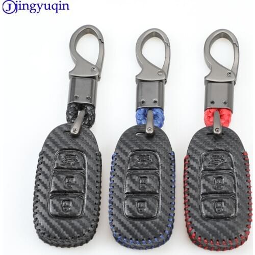Jingyuqin Carbon Leather Car Key Case Cover For hyundai Solaris i30 Elantra Ix35 Tucson Accent Santa Fe Azera Verna 2017 2018