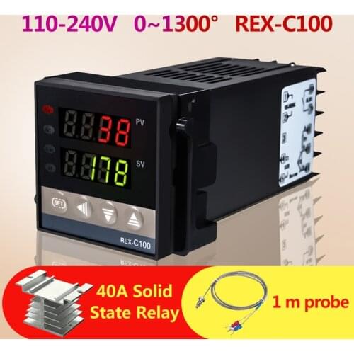Temperature Probe Alarm REX-C100 110V to 240V 0 to 1300 Degree Digital PID Temperature Controller Kits with K Type Probe Sensor