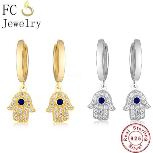 FC Jewelry 925 Silver Bohemian Gold Color Turkish Evil Eye Fatima Hand Hoop Earring Accessories Boucles Doreilles For Women 2020