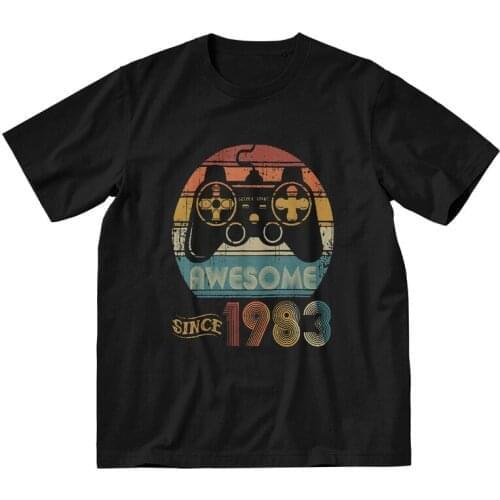 Video Gamers Awesome Since 1983 T-shirt Mens Fashion T Shirt Short Sleeve Cotton 37th Old Birthday Gift Tshirt Urban Tees Tops