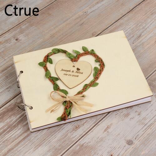Personalised heart Wreath Wedding Guest Book Rustic wedding Gift for Couples Custom engraved Vintage Wedding Wooden guestBook