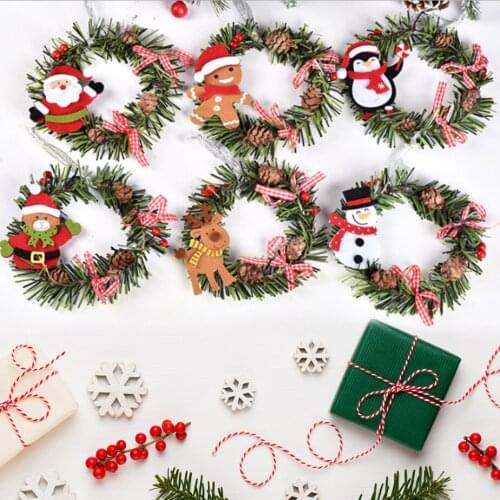 Santa Snowman Gingerbread Man Pine Needles Artificial Plants Christmas Tree Decor Flower Wreath Diy Gifts Christmas Ornaments