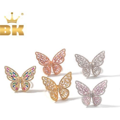 THE BLING KING Hiphop Butterfly Resizable Rings For Men Women Band Ring Fashion Bling Bling CZ Paved Jewelry Drop Shipping