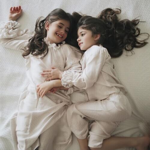 Children Girls Lolita Cotton Ruffled Collar Pajama Sets.Vintage Kids Dots Pyjamas Set.Cute Sleep Loungewear.Children’s Clothing