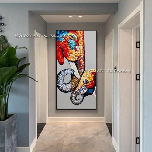 Colorful Canvas Art 100% Hand painted Abstract Elephant Oil Painting elephant Fortune beast painting Wall Decoration As A Gift