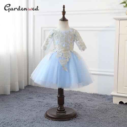 Tulle Lace Layers Girl Pageant Dress Backless Lace Up Flower Girl Dress Girl Long Sleeve Communion Dress Kids Little Bride Dress