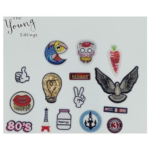 Fashion style Kids Hot melt adhesive Applique Fabric Cartoon Embroidery Stripes patches Badges DIY Clothing Accessory C825-C845