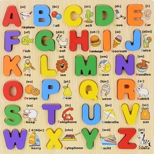Cartoon Colorful Uppercase Letters Wooden Puzzle Children Early Education Puzzle Letters Three-dimensional Puzzle